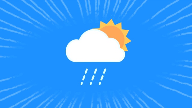 旋转的太阳和云在白色条纹在蓝色背景无缝循环移动的动画视频下载