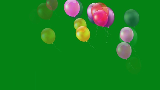 飞行彩色气球绿色屏幕运动图形视频素材