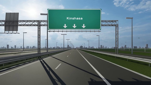 金沙萨市公路路牌上的概念性库存录像显示城市入口视频下载