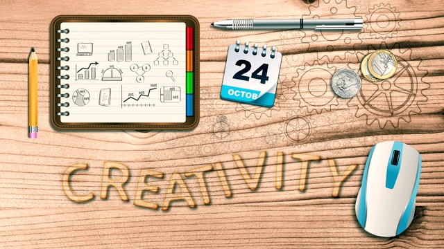 创意开发书桌与创新的想法字，规划和草图愿景视频动画视频下载