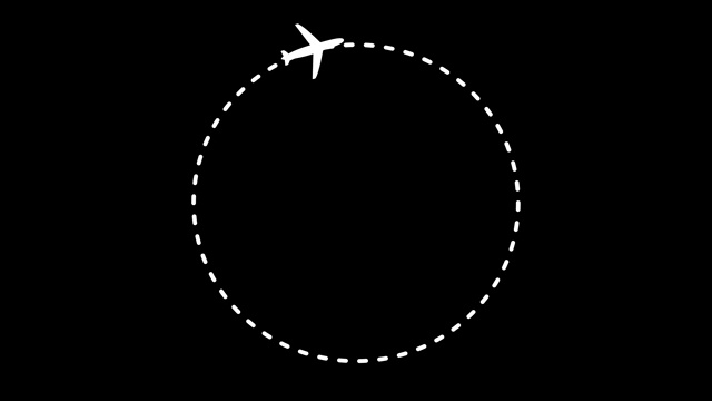 飞机在黑色背景上的虚线上绕圈飞行。视频下载