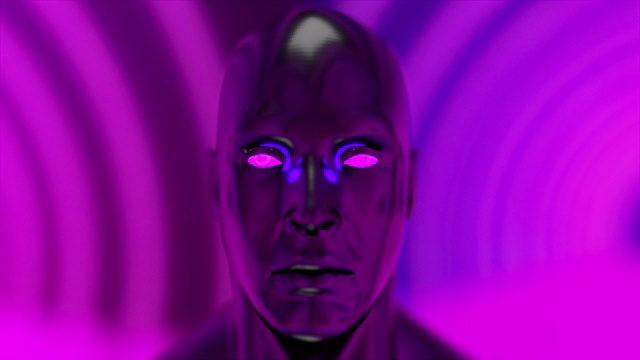 人体头部与几何霓虹眩光，3d渲染。计算机生成虚拟背景视频购买