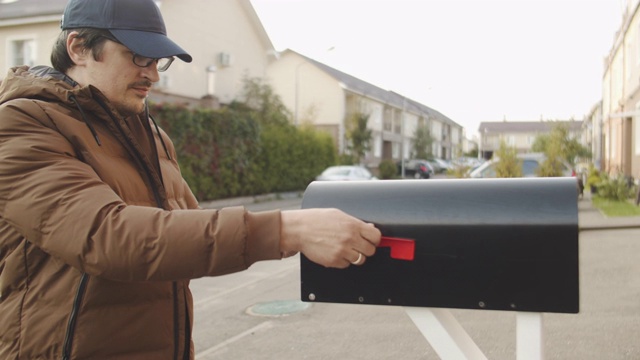 一名男子将信和选票一起投进房子附近的邮筒视频素材