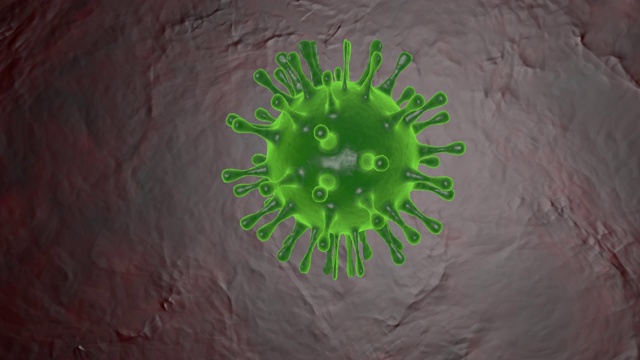 灰色背景下旋转的绿色病毒模型的动画。冠状病毒2019 - ncov视频素材