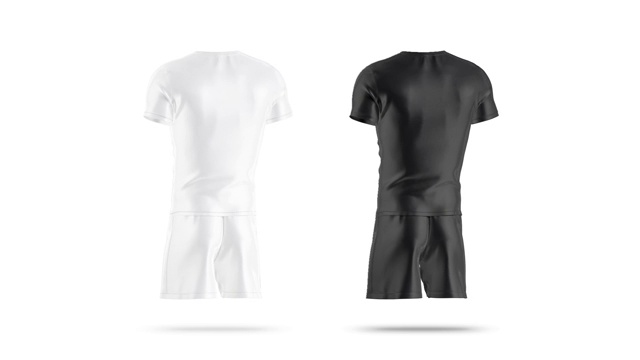 空白的黑色，白色足球制服与t恤和短模型视频素材
