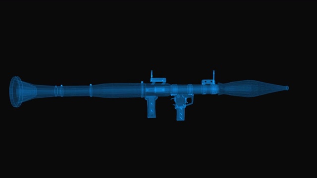 榴弹发射器线框图。3d渲染与蓝色网格线。循环旋转的黑色背景。视频下载
