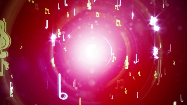 音乐音符，高音谱号，平和锐符号飞环漩涡背景。视频下载