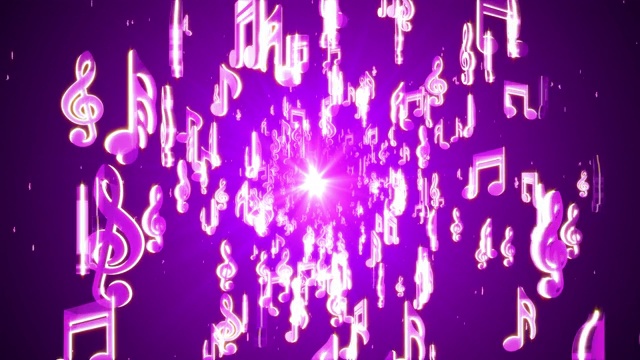 浮动音符符号在随机时尚霓虹灯颜色4K 3D循环动画新运动背景。视频下载