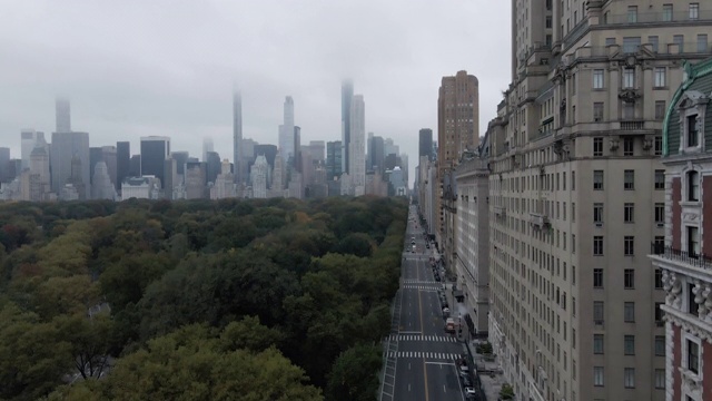 鸟瞰图纽约市中央公园西部在一个阴沉的早晨视频素材