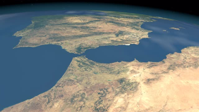 从外太空鸟瞰地球上的直布罗陀海峡视频素材