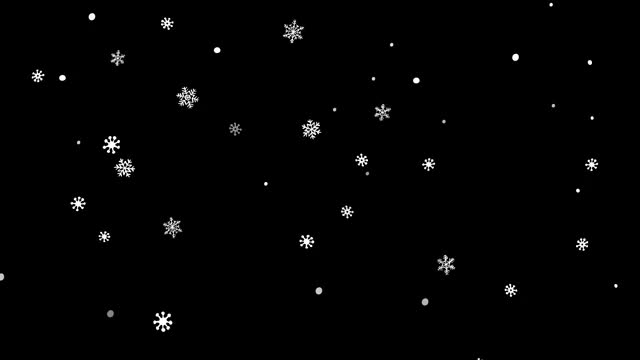 冬季假期动画雪花在黑色的背景。雪花飘落的视频视频下载