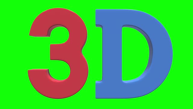 3D标志文字标志图标在红色和蓝色隔离色度键绿色屏幕背景。视频素材
