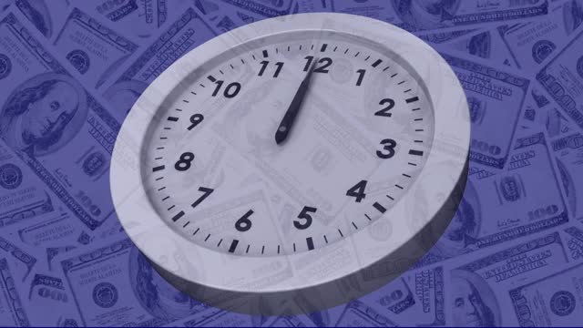 以美元为背景的时钟滴答作响的数字动画视频素材
