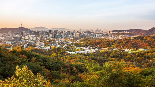 韩国首尔，京福宫/钟郁宫周围的四季市中心风景视频下载