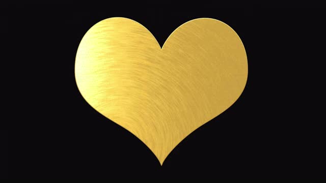 旋转的黄金心脏形状在黑色的背景视频素材