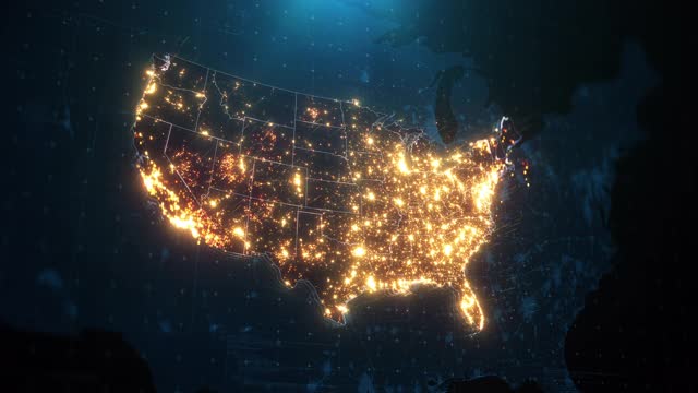 美国地图上的城市灯光视频素材
