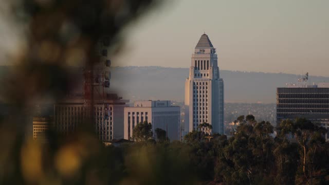 黎明时分的洛杉矶市政厅视频素材