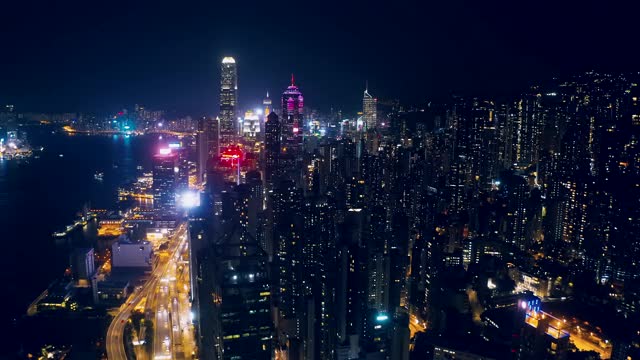 中國香港夜景鳥瞰圖視頻下載