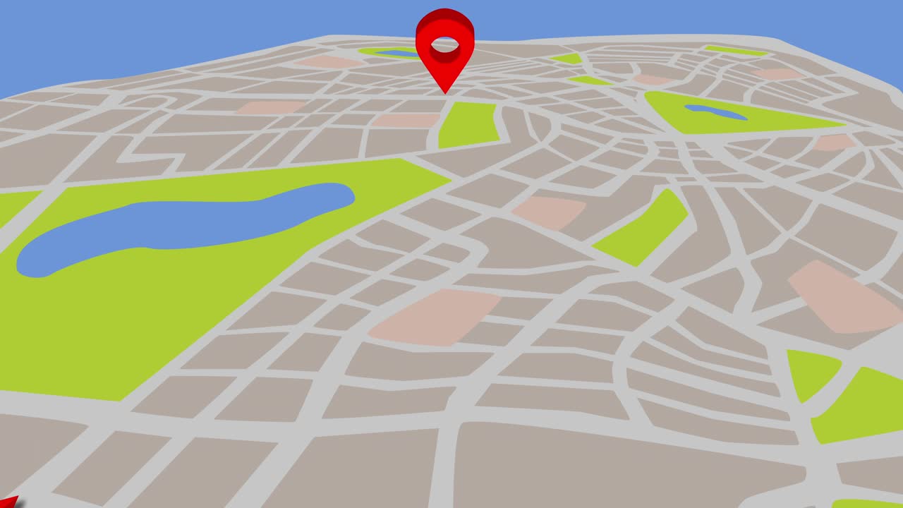 3D地图动画出租车或出租车代理与旋转销气泡。4 k地图背景。全球定位系统(GPS)的概念。视频素材