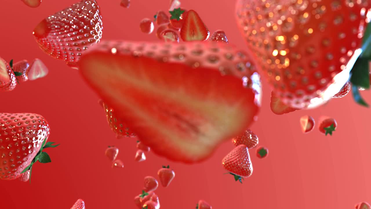 坠落的草莓背景在超级慢镜头4k视频购买
