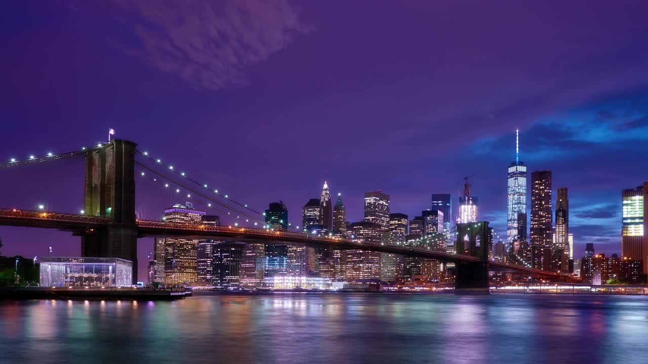 主要大的观点。曼哈顿金融区。布鲁克林大桥。视频素材
