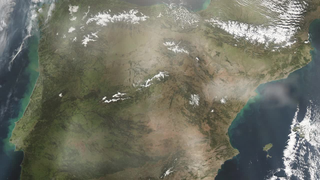 从太空看的伊比利亚半岛。这段视频由美国宇航局提供。视频素材