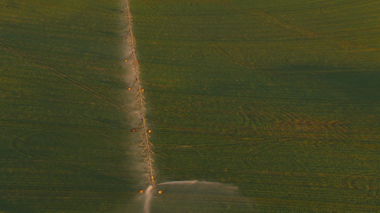 在大型农田上运行的中心支点灌溉系统。视频素材