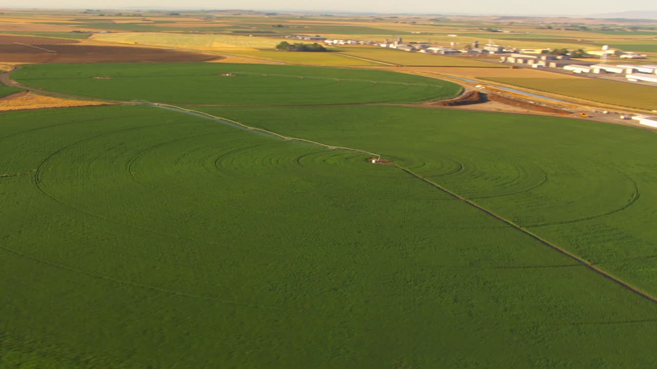 大型农田的中心支点灌溉系统。视频下载
