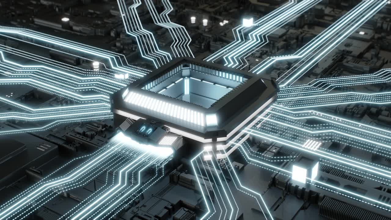 未来计算机的智能CPU处理大数据视频素材