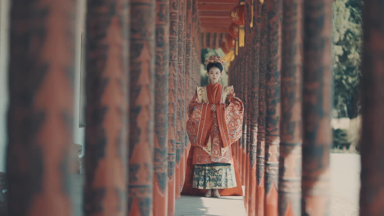 中國婦女穿著漢服，古代服裝視頻素材