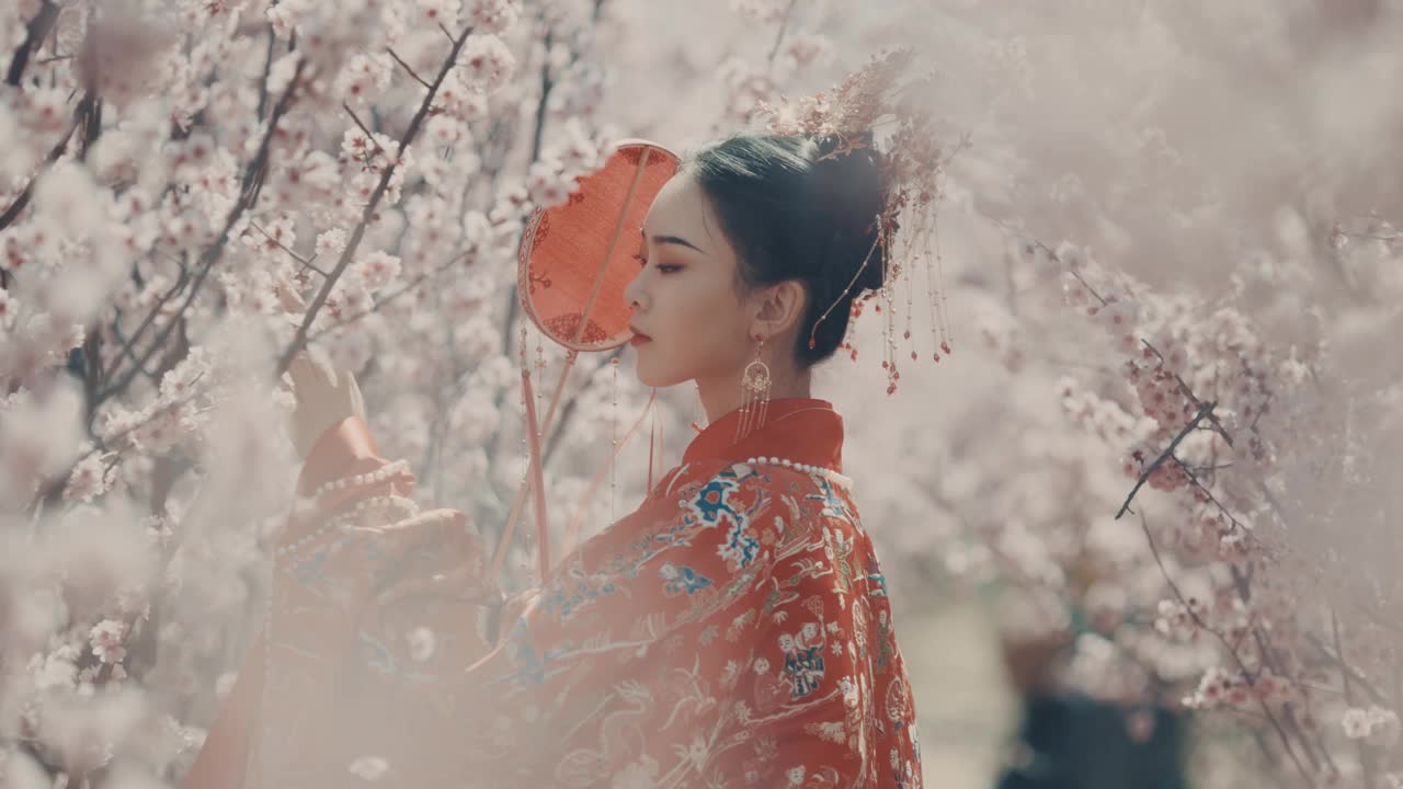 中國婦女穿著漢服，古代服裝視頻素材