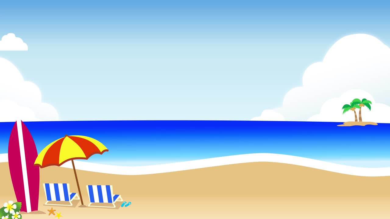 海浪和海滩动画卡通热带海滩海洋暑假视频片段视频下载
