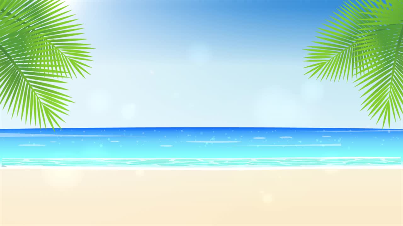 海浪和海滩动画卡通热带海滩海洋暑假动画视频片段视频下载