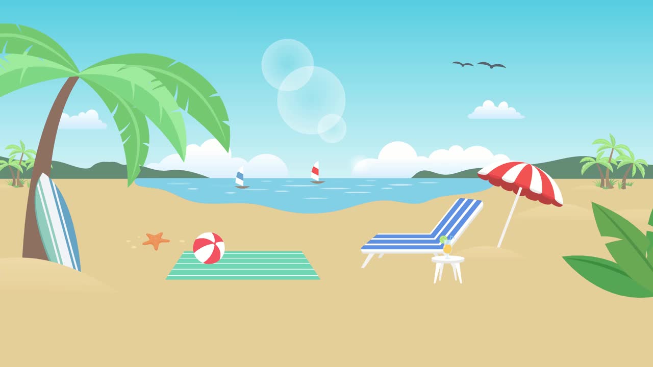 卡通海滩场景动画视频下载