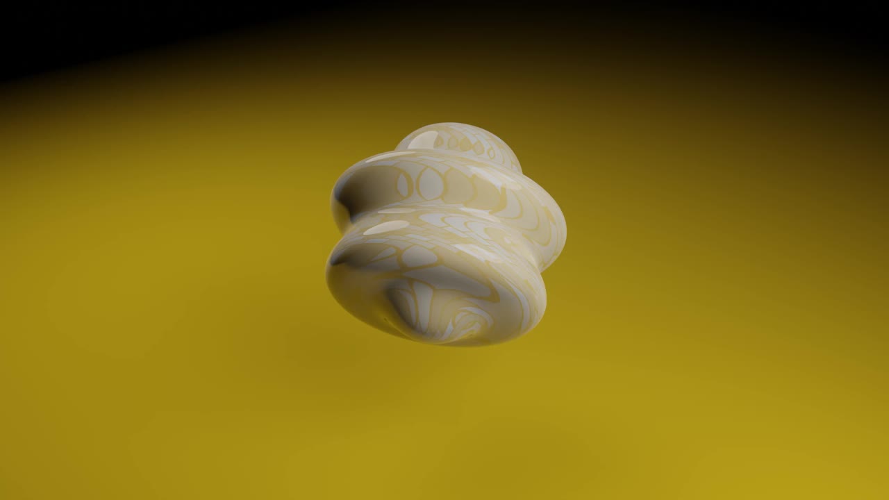 抽象液体变形在黄色背景上重塑三维物体。创造性的3d渲染动画形状视频素材