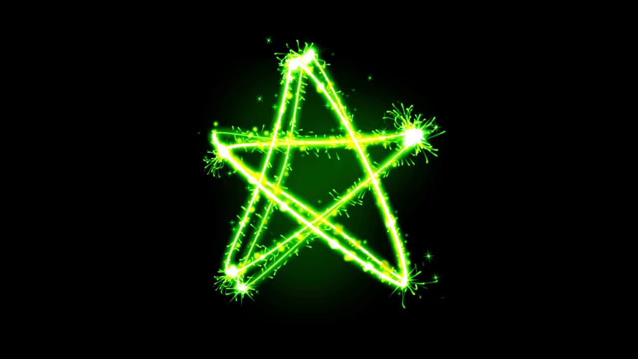 绿光闪烁的粒子形状星形。视频下载