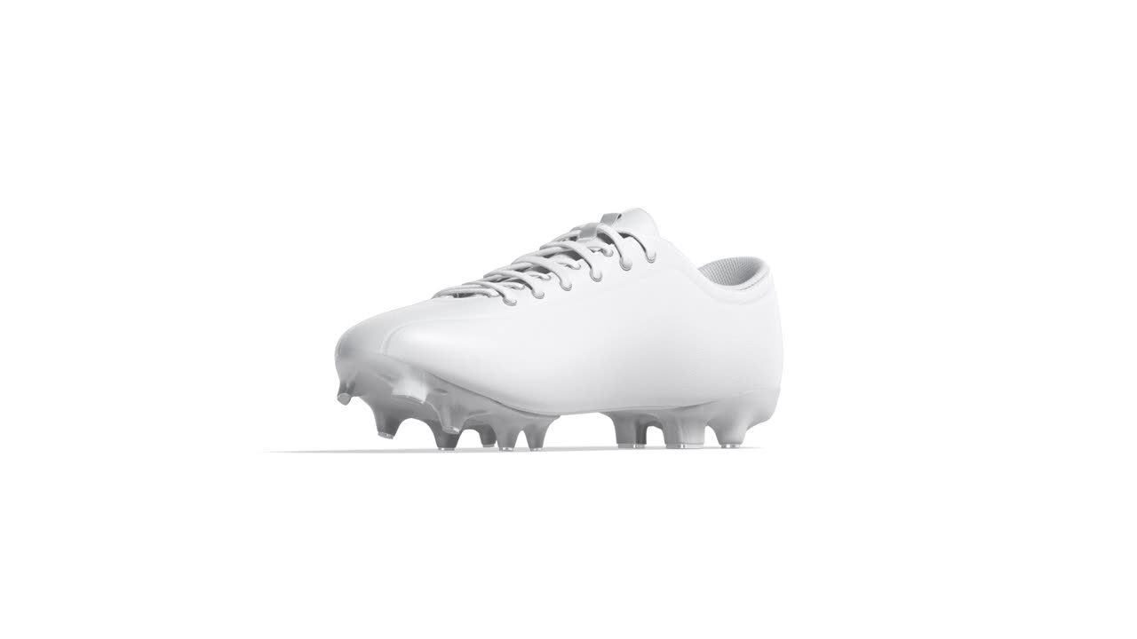 空白白色皮革足球靴模型，循环旋转视频下载