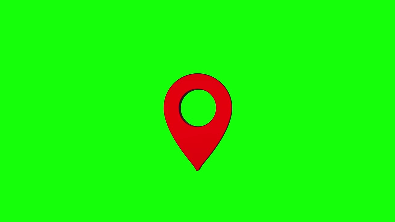 閃亮的紅色現實地圖大頭針。矢量3d指針孤立在綠色背景上。位置符號，地圖標記綠色屏幕陰影循環紅色，4K分辨率。視頻素材