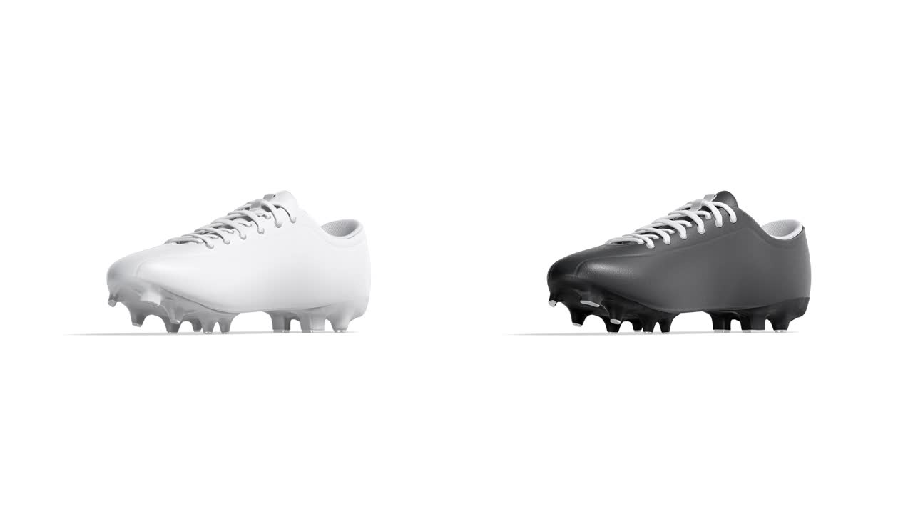 空白的黑色和白色皮革足球鞋模型，循环旋转视频下载