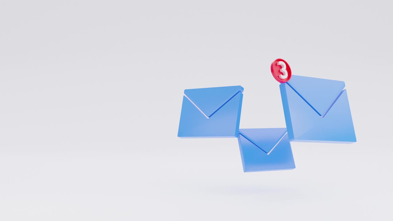 3d电子邮件图标动画剪辑一个白色背景。接收电子邮件。4 k决议。视频下载