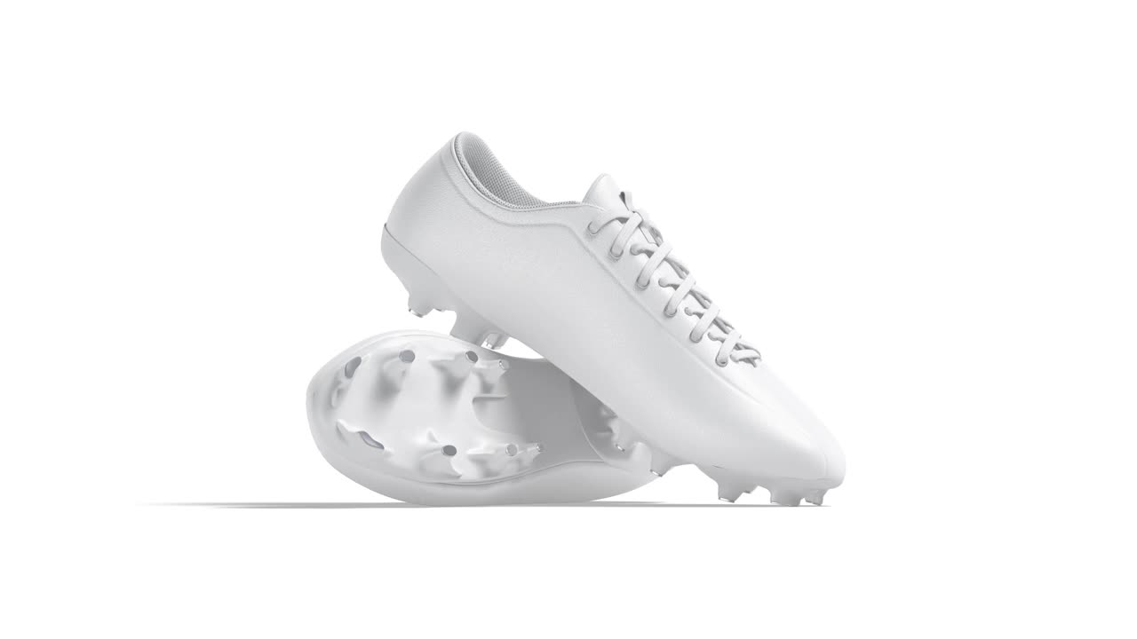 空白白色皮革足球靴对模型，循环旋转视频素材