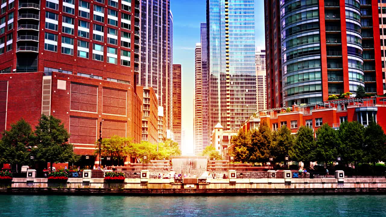 城市里的日出。芝加哥视频素材