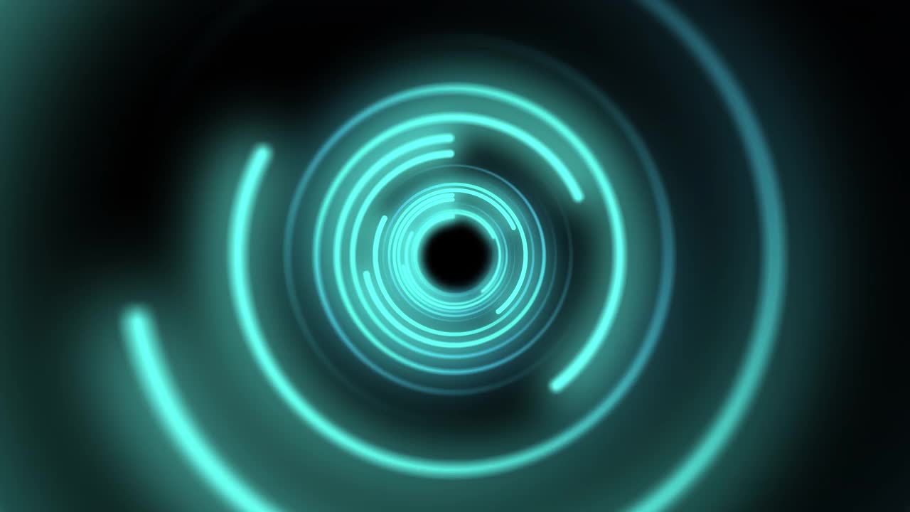 无缝循环。无限的蓝色霓虹灯发光隧道，未来的高科技运动圈在黑色背景。视频下载