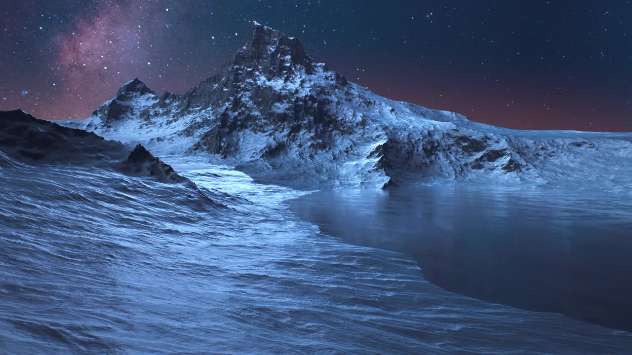 美丽的星空与银河的星星越过冬季阿尔卑斯山脉视频购买