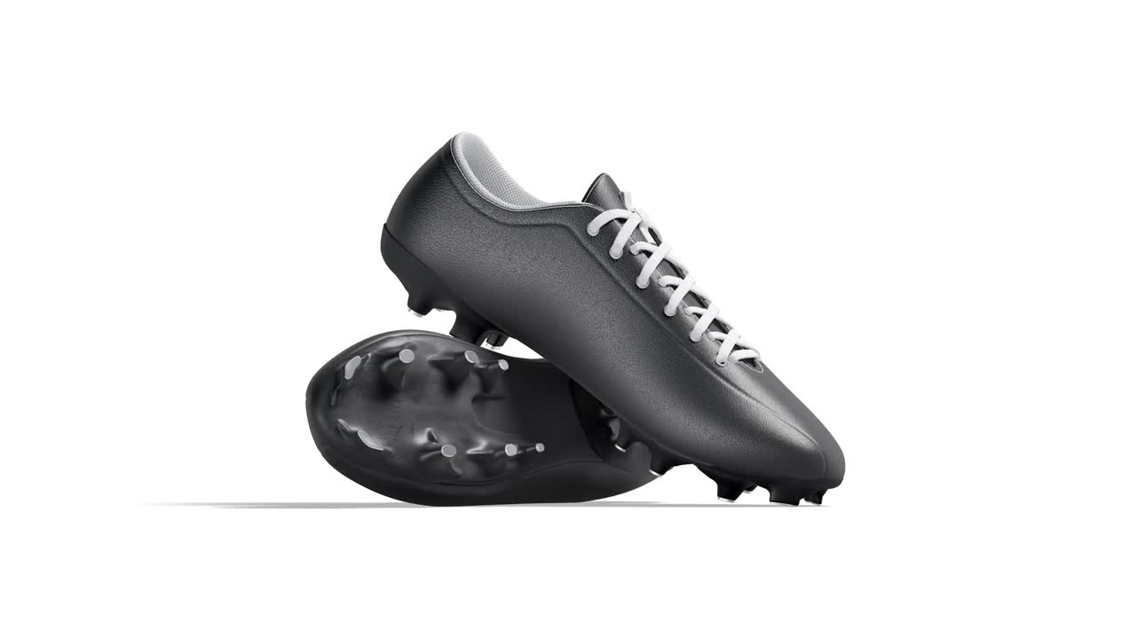 空白黑色皮革足球靴对模拟，循环旋转视频素材