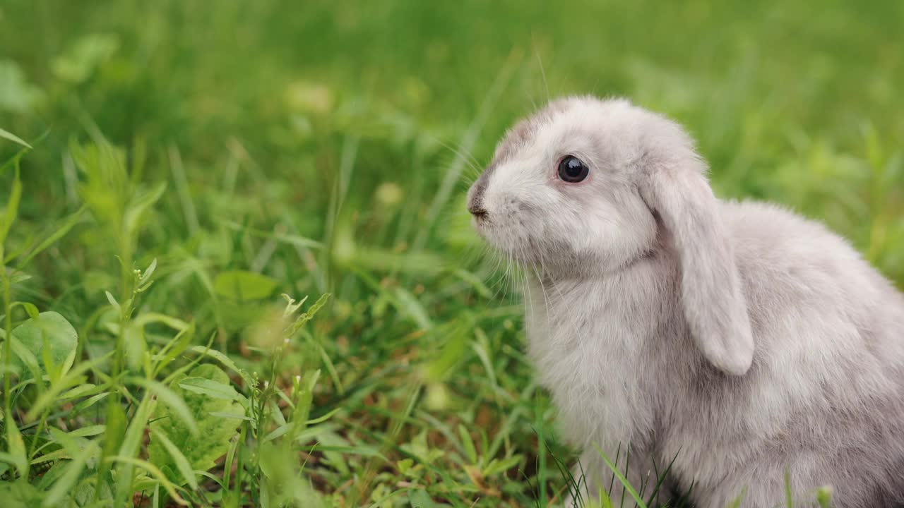 可爱的兔子坐在草地上视频下载