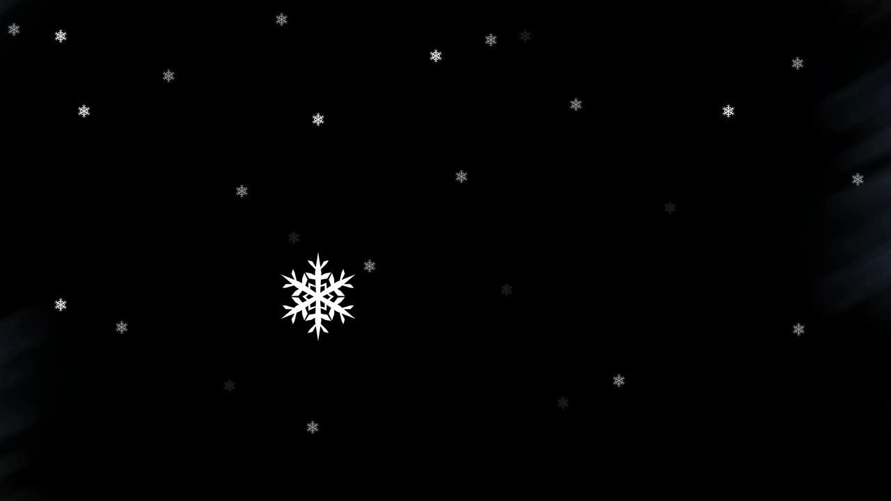 雪花形成一个框架与星星图标浮动在黑色背景视频下载