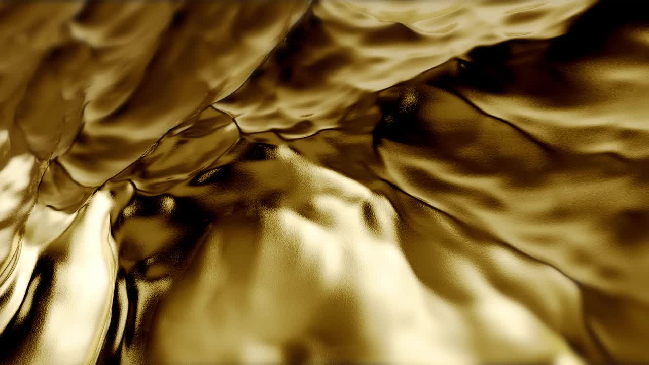 一个由液体金制成的背景。闪亮的金属飞布装饰设计。抽象的黄金背景。视频设计元素。3 d渲染。视频下载