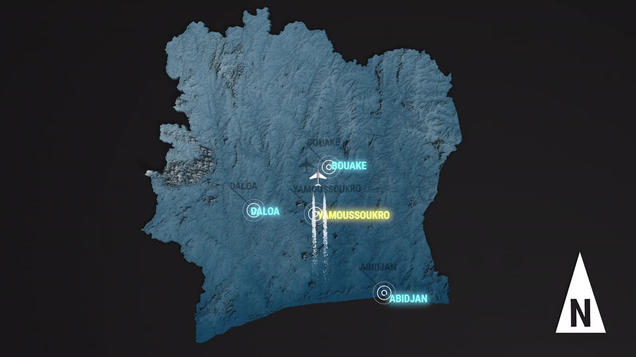 3d地形图夜间象牙海岸视频下载