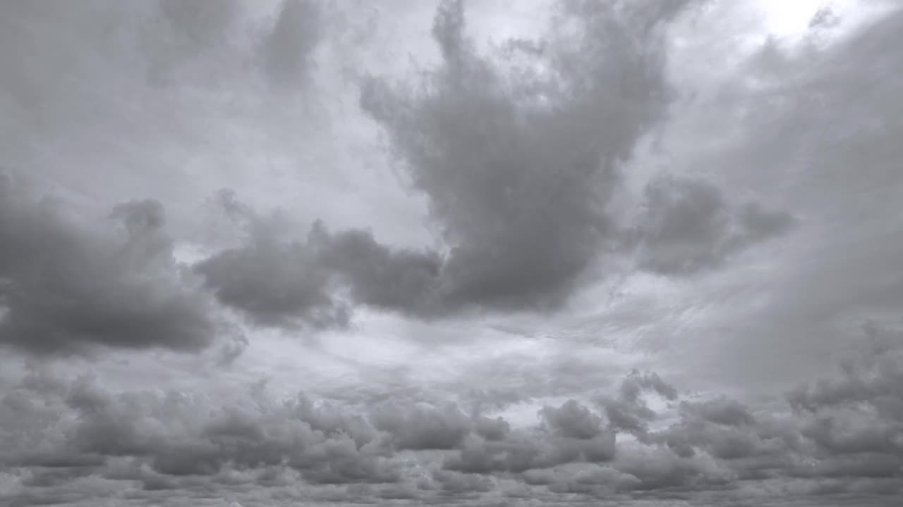 时间流逝的戏剧性的乌云天空与雷电风暴和下雨在晚上。抽象自然景观背景。视频素材